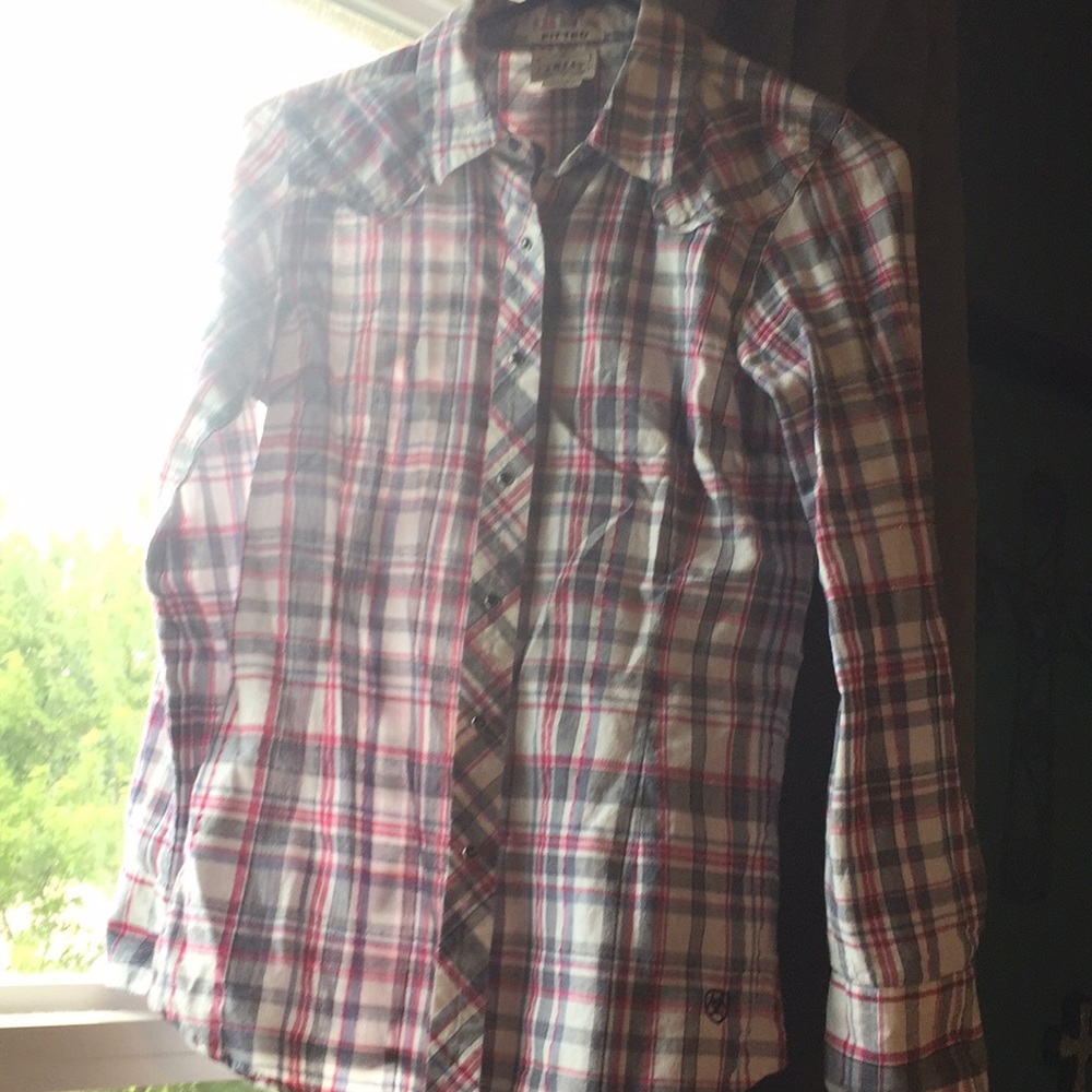 Ariat Fitted Button Down, Navy and Hot Pink